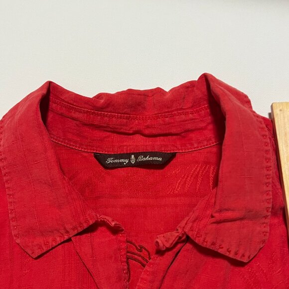 Tommy Bahama Hawaiian Shirt Silk Linen Blend Vacation Summer Red Men's size XL - Picture 4 of 7